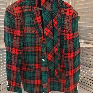 Red and Green Plaid Blazer with Matching Tie